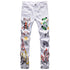 Stylish Printing Jeans Skeleton Graffiti Men's Stretchy Straight Pants